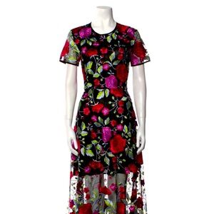 Cynthia Rowley Black Floral Maxi Dress  Sheer Skirt